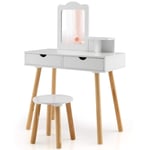 2 i 1 sminkbord för barn skrivbord & pall med spegel 70 x 37 x 100 cm vit