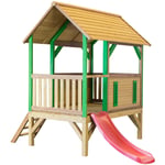 Akela Maison Enfant avec Toboggan rouge Aire de Jeux pour l'extérieur en marron & vert Maisonnette / Cabane de Jeu en Bois fsc - Marron - AXI