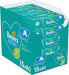 Pampers Fresh Clean Baby Wipes 15 Packs of 80 = 1200 Baby Wet Wipes, Baby Scent