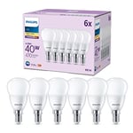 PHILIPS LED Frosted P45 Golf Ball Light Bulb 6 Pack [Warm White 2700K - E14 Small Edison Screw] 40W, Non Dimmable. for Home Indoor Lighting