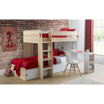 Oak and White Finished Bunk Bed with Desk and Under Bed Storage