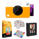 KODAK Printomatic Instant Camera (Yellow) Gift Bundle + Zink Paper (20 Sheets) + Deluxe Case + 7 Fun Sticker Sets + Twin Tip Markers + Photo Album + Hanging Frames.