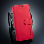 Samsung Galaxy S10E - DG MING Retro läderfodral / plånbok Röd