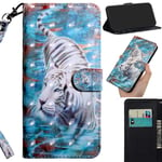 DodoBuy 3D Case for Huawei P Smart 2020, Flip Wallet Phone Cover PU Leather with Card Slots Kickstand Magnetic Closure Wrist Strap - White Tiger