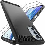 For Motorola Moto G62 5G Case Carbon Fibre Cover & Glass Screen Protector