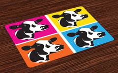 Cattle Place Mats Set of 4 Pop Art Cow Heads Image