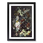 Big Box Art Still Life with Flowers and Fruit Vol.2 by Jan Van Huysum Framed Wall Art Picture Print Ready to Hang, Black A2 (62 x 45 cm)