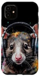 iPhone 11 Opossum Headphones Possum Colorful Animal Art Print Graphic Case