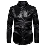 Herrar Sekvens Glitter Slim Fit Knapp-Down Skjortor Fest Långärmad Klänningsskjorta Toppar Black 2XL