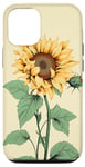 iPhone 13 Pro Aesthetic Sunflower Line Art Minimalistic Sage Green Case