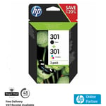 Original HP 301 Multipack (N9J72AE) Ink Cartridge For HP Envy 5530 5532-INDATE