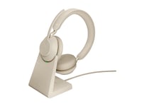 Jabra Evolve2 65 MS Stereo - Micro-casque - sur-oreille - Bluetooth - sans fil - USB-A - isolation acoustique - beige - Certifié pour Microsoft Teams