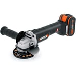 WORX Trådlös vinkelslip Brushless 20V WX813 115 mm Levereras med batteri och laddare 8500 varv/min extrahandtag skiva