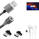 Data charging cable for + headphones Oppo A53 (2020) + USB type C a. Micro-USB a