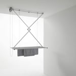 foxydry Mini, Ceiling Mounted Pulley Clothes Airer, Clothes Drying Rack, Vertical Folding Laundry Drying Rack in aluminium and steel (Grey, 120)