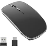 Trådlös mus, uppladdningsbar, bärbar, tyst trådlös mus, USB och Type-C, dubbel läge, trådlös mus, 3 justerbar DPI för bärbar dator, Mac, PC