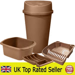 Rose Gold Kitchen Bin 4 Piece Set - Touch Top Bin Bowl Drainer Cutlery Tray