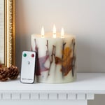 Lights4fun TruGlow® Autumn Leaf 3 Wick Real Wax LED Battery Pillar Candle Remote