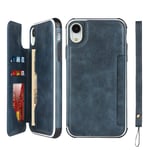 Zouzt Compatible with iphone xr Wallet Case with Card Holder Premium PU Leather Case Kickstand, Magnetic Shockproof Phone Back Cover With Lanyard For iphone xr Blue