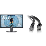 Dell SE2422HX 24 Inch Full HD Monitor, 75Hz, VA, 5ms, AMD FreeSync, HDMI, VGA, 3 Year Warranty, Black & C2G 83183 2M BLACK Cat5e Ethernet RJ45 High Speed Network Cable