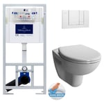 Villeroy & Boch Pack WC Bâti-support Viconnect + WC sans bride Vitra Normus + Abattant softclose + Plaque blanche