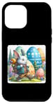 Coque pour iPhone 13 Pro Max Lapin Hikes Among Giant Easter Orbs Sac à dos aventurier
