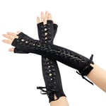 1 par långa fingerlösa handskar för kvinnor, spetsade satinfingerlösa handskar i steampunk-stil, armvärmare för kvinnor, damer, flickor, bröllopsfest, halloween (svart)