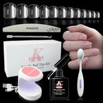Capsule Americaine Ongle Kit, 552 Pièces Carré Capsules Ongles Americaine Extra Court, Mini Lampe Uv Ongles Gel, Pose Americaine Ongles avec Colle Faux Ongles, kit capsule americaine ongle