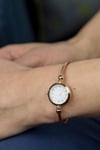 Rose Gold Stainless Steel Roman White Dial Bangle Adjustable Bracelet Watch