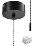 BrightArk Bathroom Ceiling Light Pull Cord Switch with Chain Kit Black Top Moun