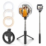 LED Ring Light with Tripod Stand & Phone Holder, MP Tele CA LED Ring Light Selfie Stick Tripod Rechargeable Dimmable for Live Streaming, Shooting, Vlogs, Compatible with iPhone/Android/Action Camera