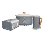 Swan Nordic Kitchen Set, 1.7L Fast Boil Kettle & 4 Slice Toaster & 3.5L Slow Cooker, Matte Grey, SK14610GRY, ST14620GRY, SF17021GRY