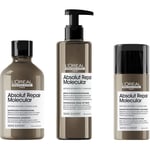 L'Oréal Professionnel Absolut Repair Molecular Shampoo, Rinse-Out Serum & Leave-In 300ml + 250ml + 100ml - 650 ml