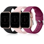 Wepro Pack 3 Straps Compatible with Apple Watch Strap 44mm 40mm 38mm 42mm 45mm 41mm, Soft Silicone Strap Compatible with iWatch Series 7 6 5 4 3 SE, 42mm/44mm/45mm-L, Black/Fuchsia/Pink