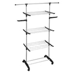 KITCHEN MOVE Multifunctional Clothes Airer, Large Capacity, 70-122 x 50 x 162 cm, Stainless Steel, Black and Grey, 18 m