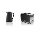 Swan Stealth 1.7 Litre Kettle, Matte Black, Rapid Boil, Streamlined Design, SK14640BLKN & 2 Slice Retro Toaster, Black, Defrost, Cancel and Reheat Functions, Slide Out Crumb Tray, ST19010BN