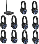 Retekess TA004 Trådlösa Hörlurar för TV, Silent Disco Hörlursset, 3 kanaler, 200M, 10 Hörlurar, Silent Disco Startpaket