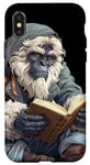 Coque pour iPhone X/XS Adorable livre d'art animé bleu bigfoot / yéti lisant une bibliothèque