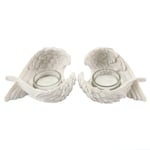 Angel Wings Tea Light Candle Holder Set Of Two Tealight Feathered Ornament White