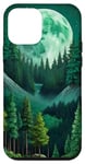 Coque pour iPhone 12 mini Forêt Nature Montagne Lune Vert Arbre Pin Aventure Randonnée
