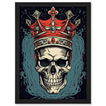 Artery8 Skull Red Crown Old School USA Tattoo Ink Body Rockabilly Americana 50s Artwork Framed A3 Wall Art Print