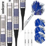Unicorn Soft Tip Darts Set | Gary 'The Flying Scotsman' Anderson Silver Star | 80% Natural Tungsten Barrels with Blue Accents | 18 g