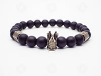 Mens Silver Crown Bracelet Kings Agate Stone Power Warrior Beads Viking Gift UK