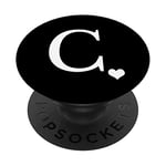 White Initial Letter C heart Monogram on Black PopSockets Swappable PopGrip