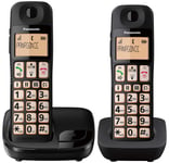 Panasonic KX-TGE112E Big Button Twin DECT Cordless Telephone with Nuisance Call Blocker & LCD Display (Twin Handset Pack) - Black