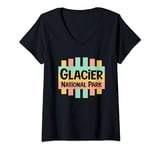 Womens Glacier Natl Park Retro US National Parks Nostalgic Sign V-Neck T-Shirt