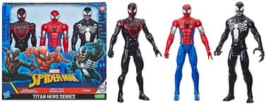 Marvel Spiderman Titan Hero 3 Pack Figure Set Venom Spider-Man & Miles Morales