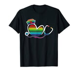 Rainbow Flag Stethoscope Heart Nurse RN Scrub Gay Pride LGBT T-Shirt