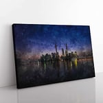 Big Box Art Evening Reflections of Shanghai Painting Canvas Wall Art Print Ready to Hang Picture, 76 x 50 cm (30 x 20 Inch), White, Grey, Blue, Grey, Blue