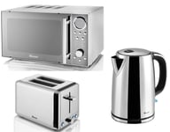 Swan Jug Kettle, 2 Slice Toaster & 800W Microwave Polished Stainless Steel